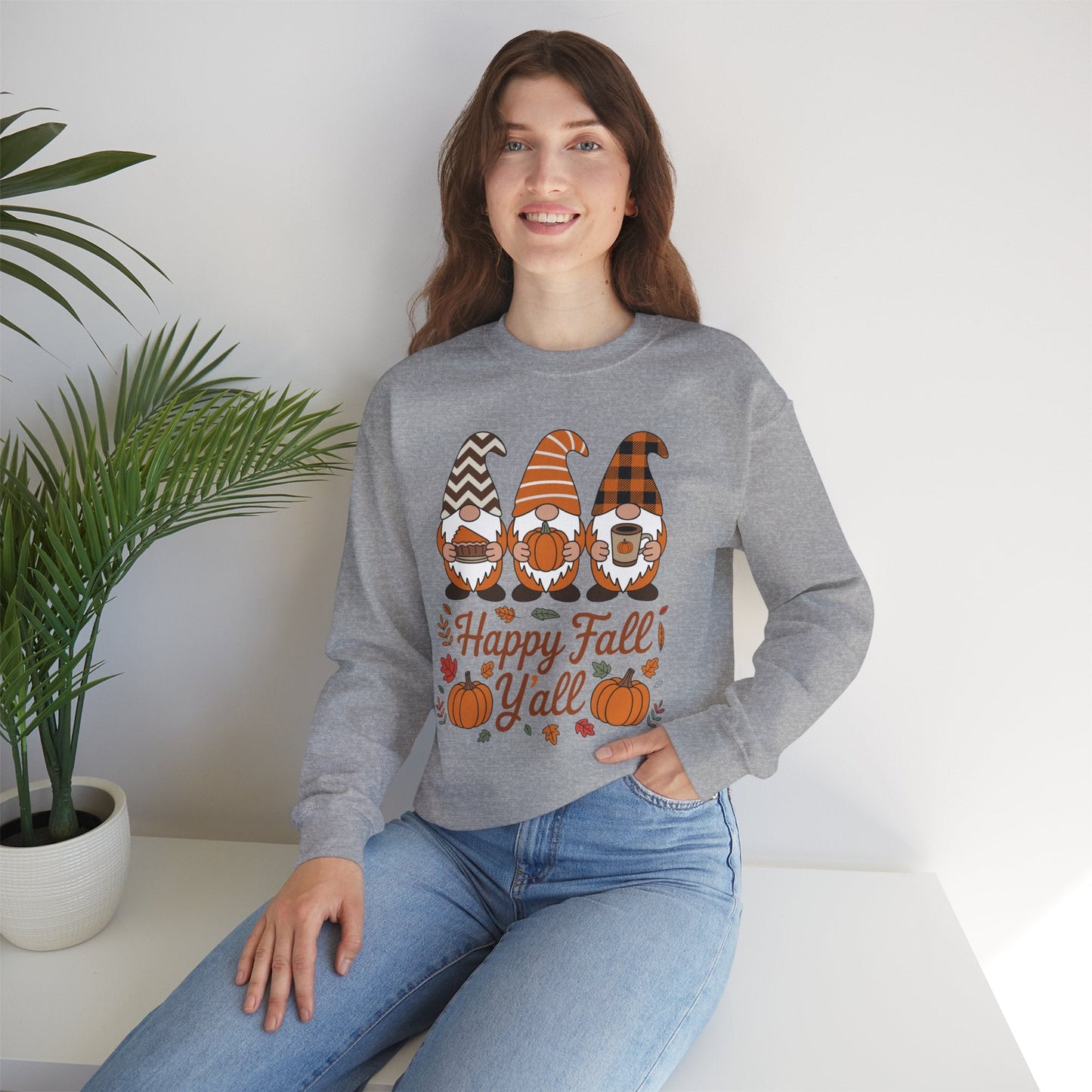 Happy Fall Y'all Gnome Pumpkin Autumn Thanksgiving Men Women Sweatshirt