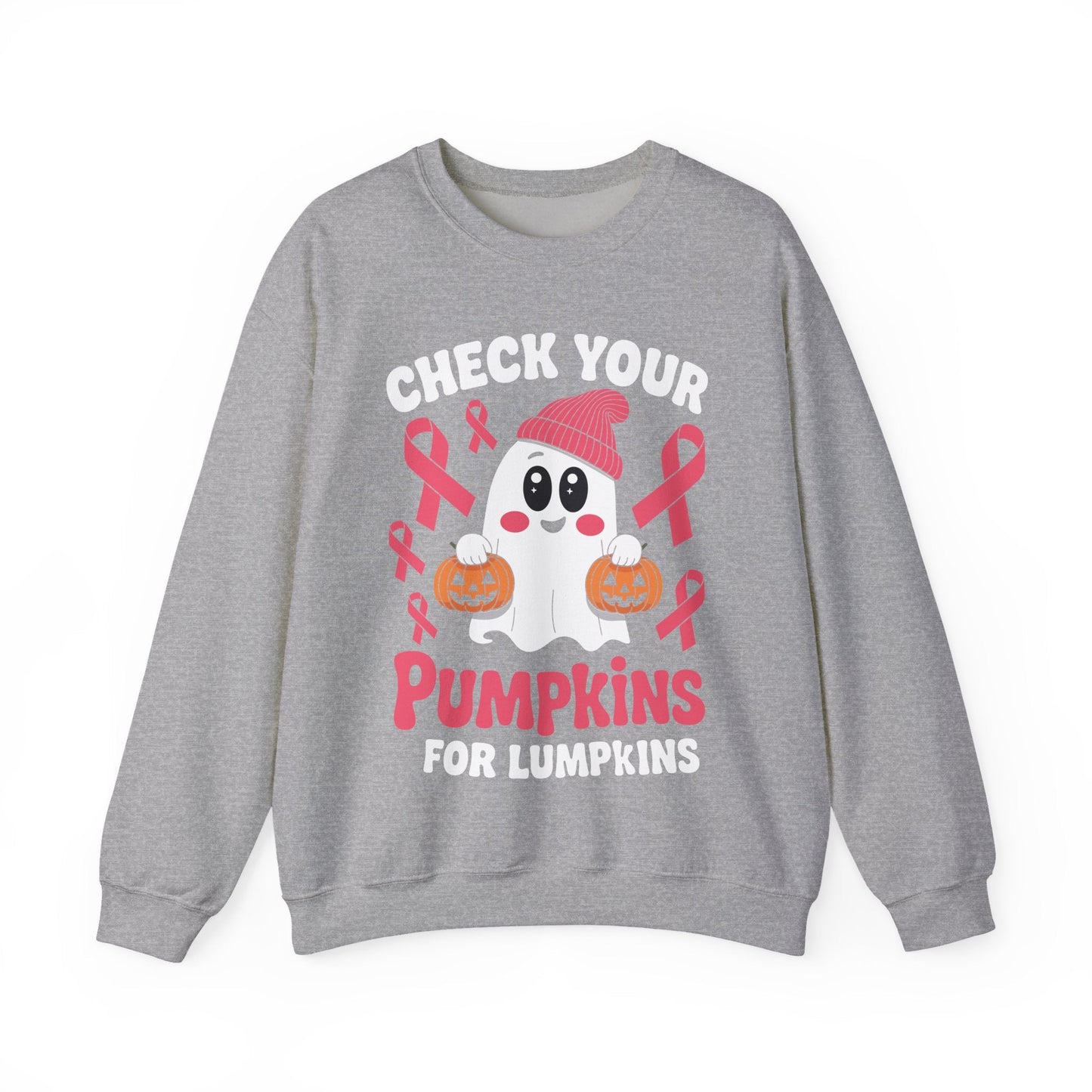 Breast Cancer Halloween Boo Ghost Check Your Pumpkins Womens Sweatshirt
