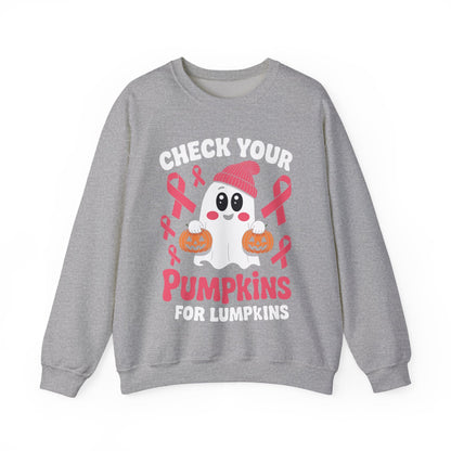 Breast Cancer Halloween Boo Ghost Check Your Pumpkins Womens Sweatshirt
