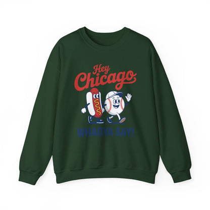 Hey Chicago Whadya Say Baseball and Hot Dog 4th of July Men Women Sweatshirt