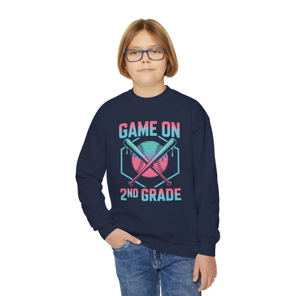 2nd Grade Back to School Baseball Drip Ice Cream Game On Kid Sweatshirt