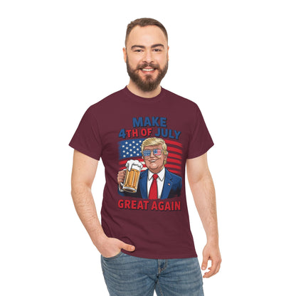 Funny Trump Make 4th Of July Great Again Drinking Beer T-Shirt