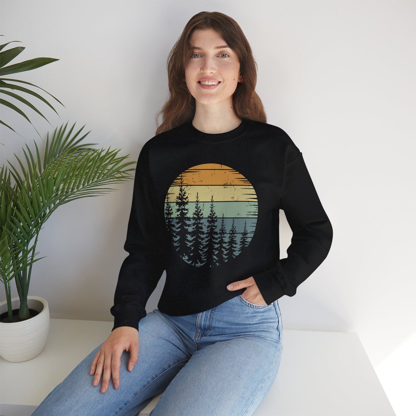Retro Forest Trees Outdoors Nature Vintage Graphic Sweatshirt