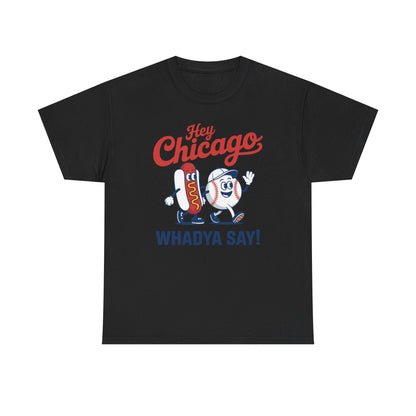 Hey Chicago Whadya Say Baseball and Hot Dog 4th of July Men Women T-Shirt