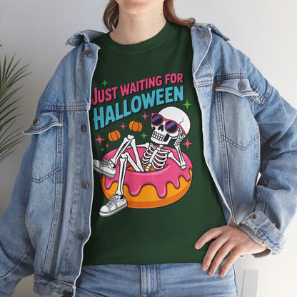 Just Waiting For Halloween Skeleton Donut Summerween Vibes T-Shirt