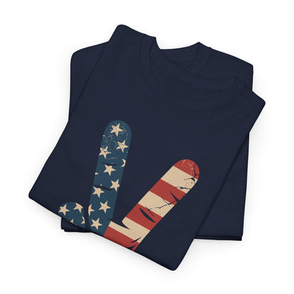 USA Flag Peace Sign Hand 4th of July Patriotic Men Boys T-Shirt