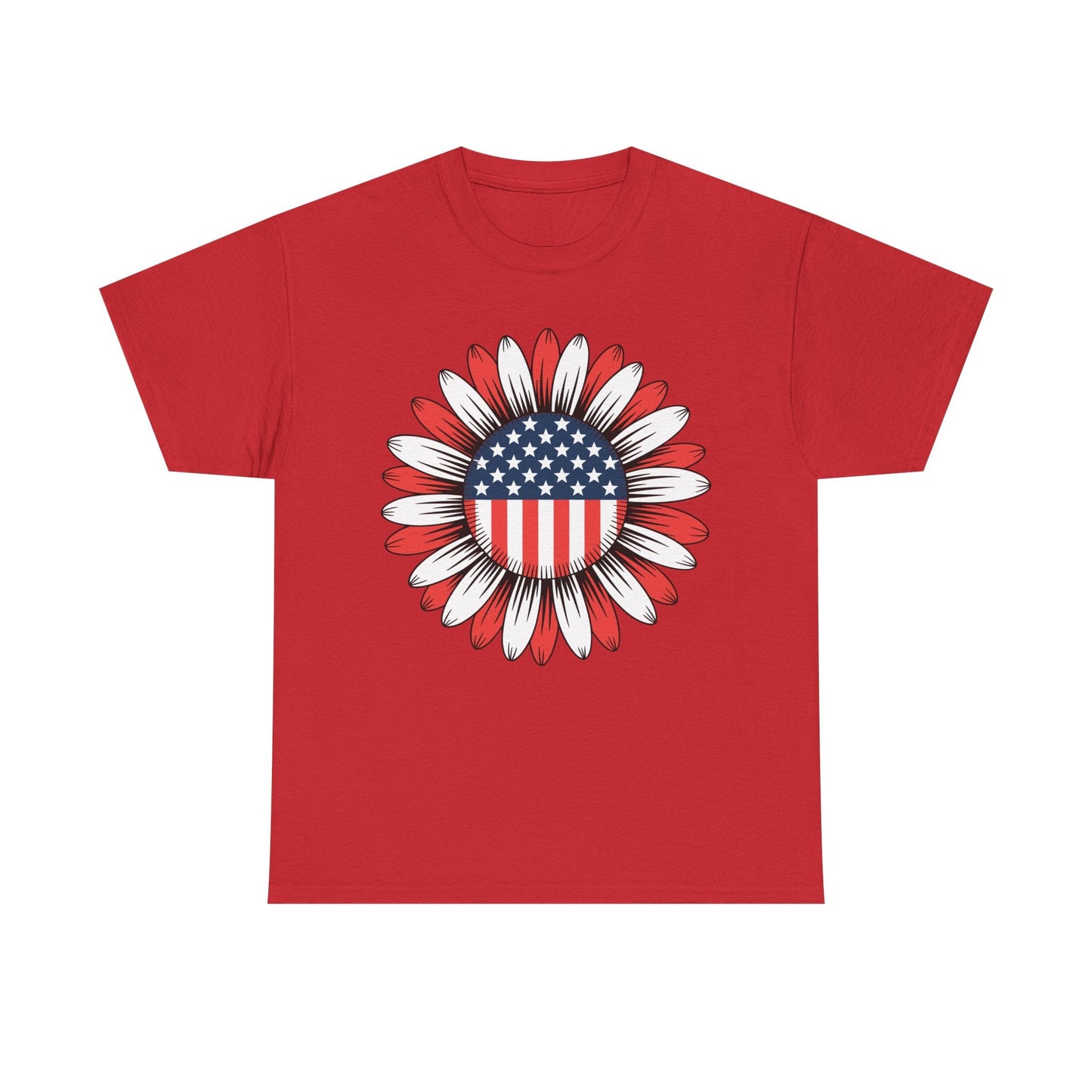 Sunflower American Flag 4th of July Women Men Merica USA T-Shirt