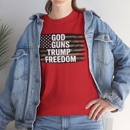God Guns Trump Freedom Funny Camouflage Pro Gun USA Flag T-Shirt