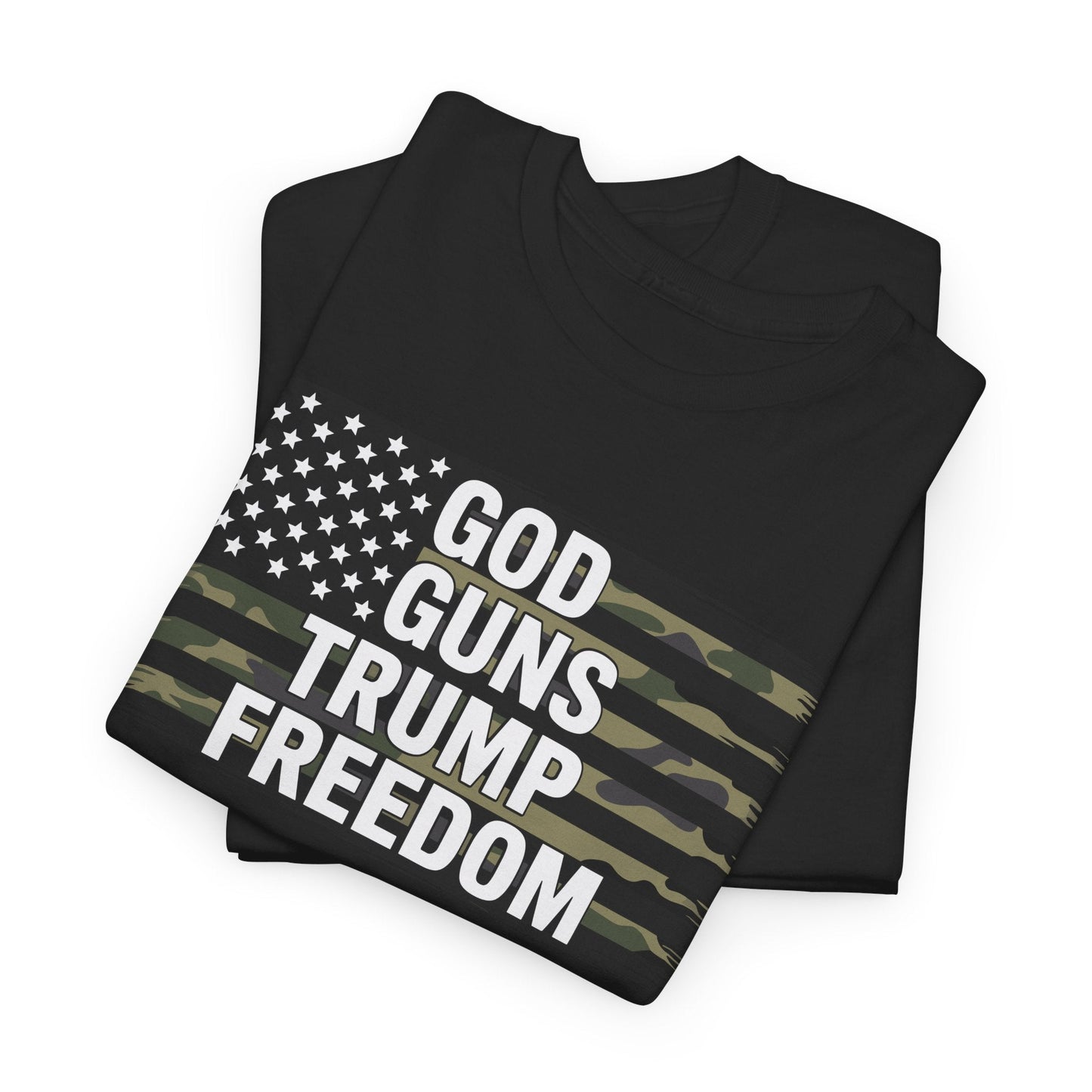 God Guns Trump Freedom Funny Camouflage Pro Gun USA Flag T-Shirt