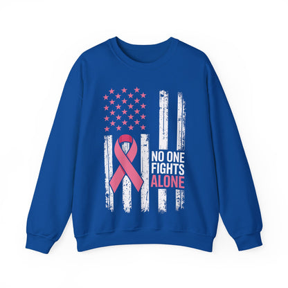 No One Fights Breast Cancer Alone American Flag Pink Ribbon Sweatshirt