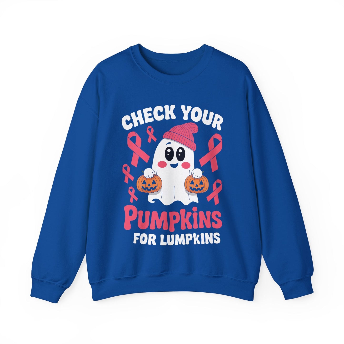 Breast Cancer Halloween Boo Ghost Check Your Pumpkins Womens Sweatshirt