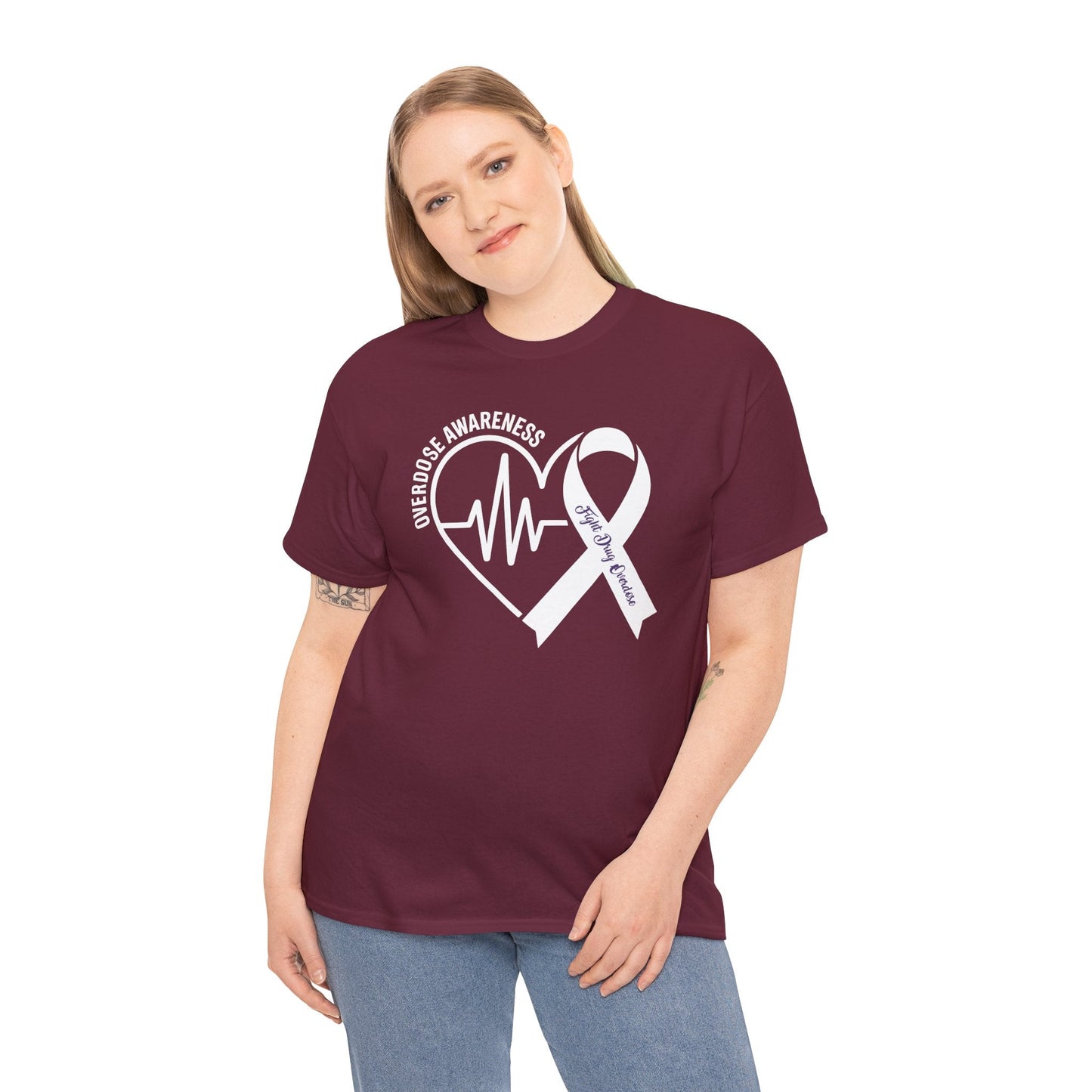 Overdose Awareness Month Heart Purple Ribbon Support T-Shirt