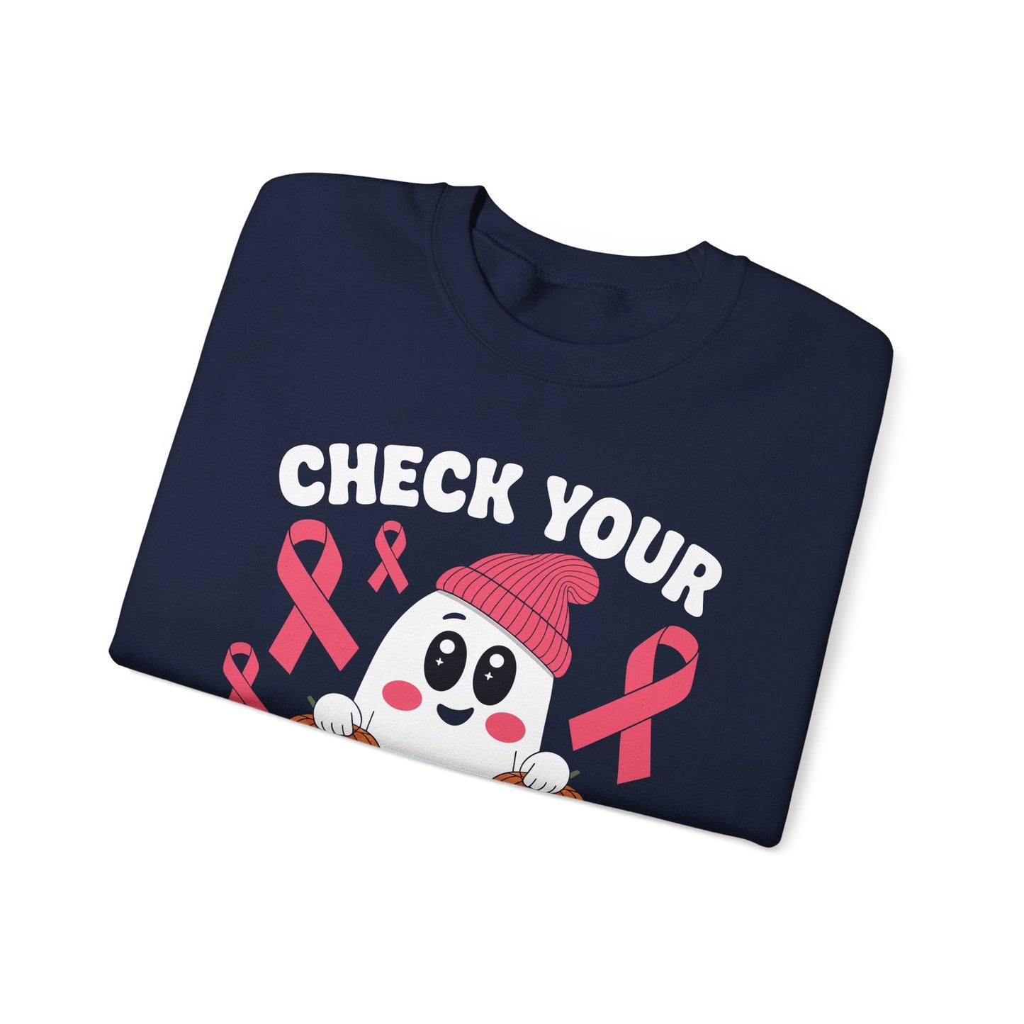 Breast Cancer Halloween Boo Ghost Check Your Pumpkins Womens Sweatshirt