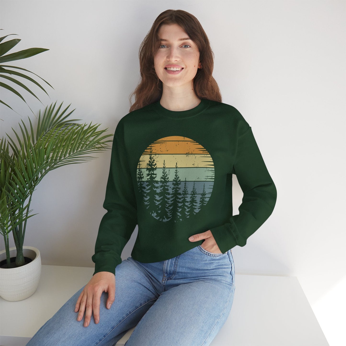 Retro Forest Trees Outdoors Nature Vintage Graphic Sweatshirt