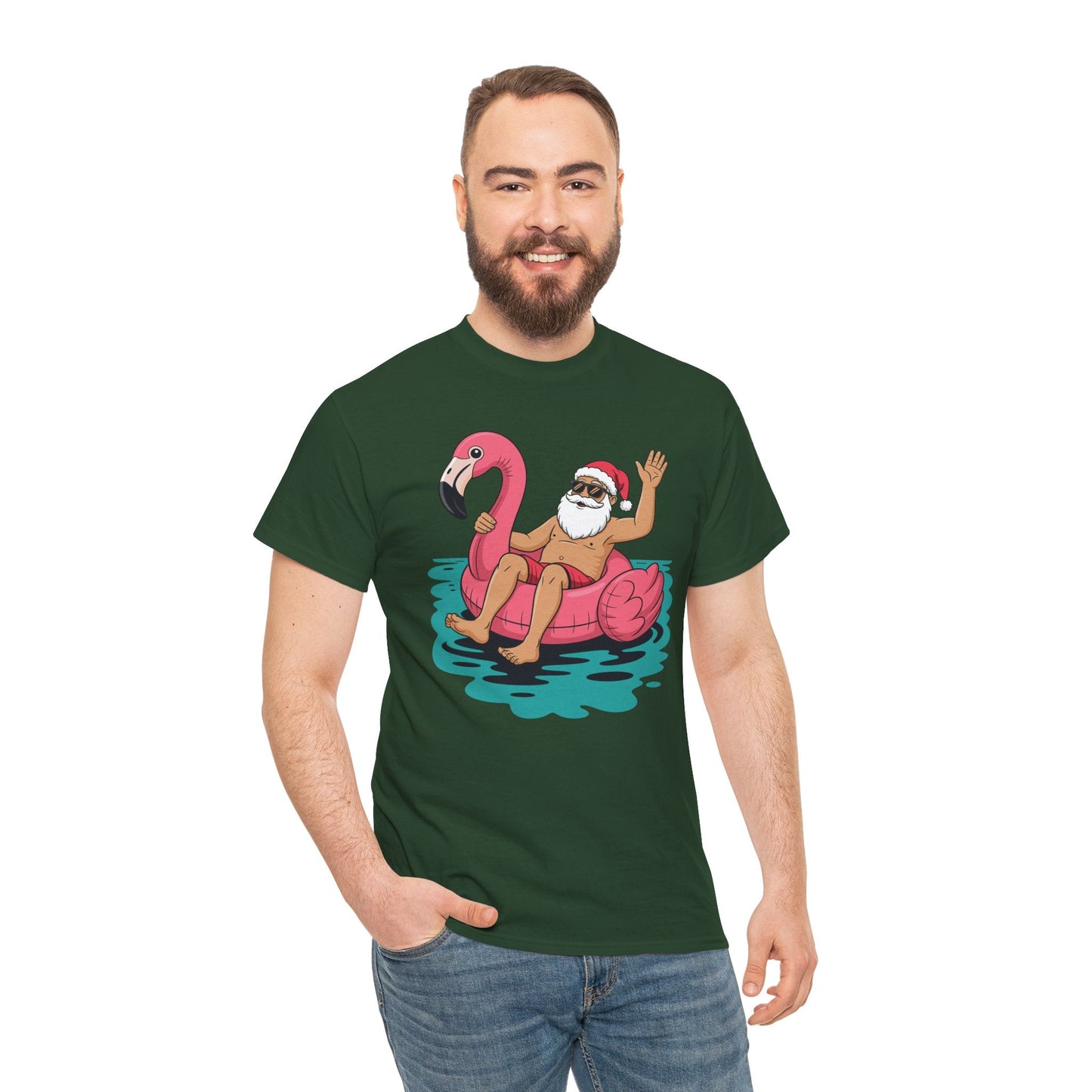 Santa Flamingo Floatie Funny Christmas In July Summer Xmas T-Shirt