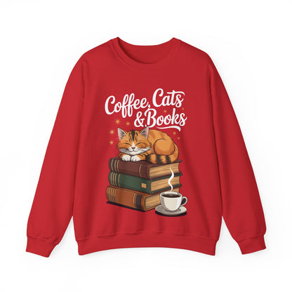 Coffee Cats & Books Lover, For Women & Girls, Funny Coffee Sweatshirt