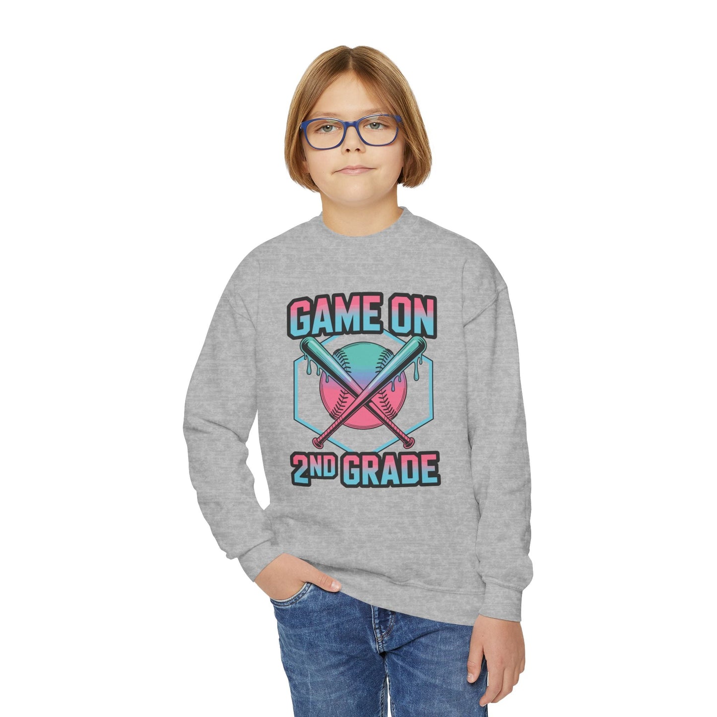 2nd Grade Back to School Baseball Drip Ice Cream Game On Kid Sweatshirt