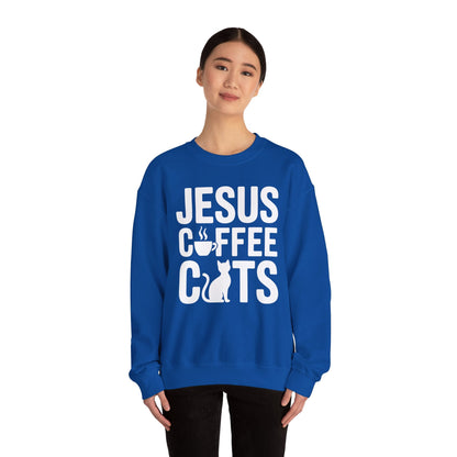 Christian Jesus, Coffee, Cats - Religous Cat Caffeine Lover Sweatshirt
