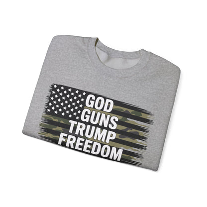 God Guns Trump Freedom Funny Camouflage Pro Gun USA Flag Sweatshirt