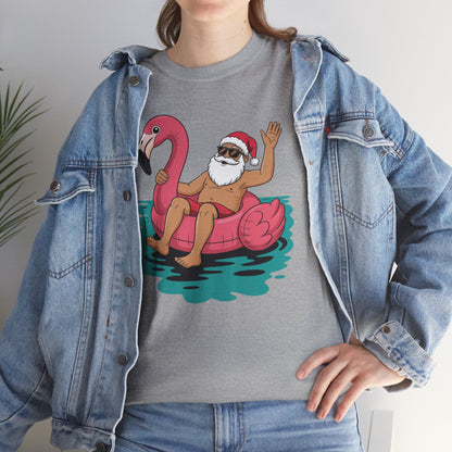Santa Flamingo Floatie Funny Christmas In July Summer Xmas T-Shirt