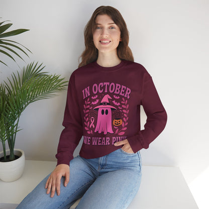In October We Wear Pink Breast Cancer Awareness Halloween Sweatshirt