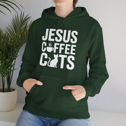 Christian Jesus, Coffee, Cats - Religous Cat Caffeine Lover Hoodie