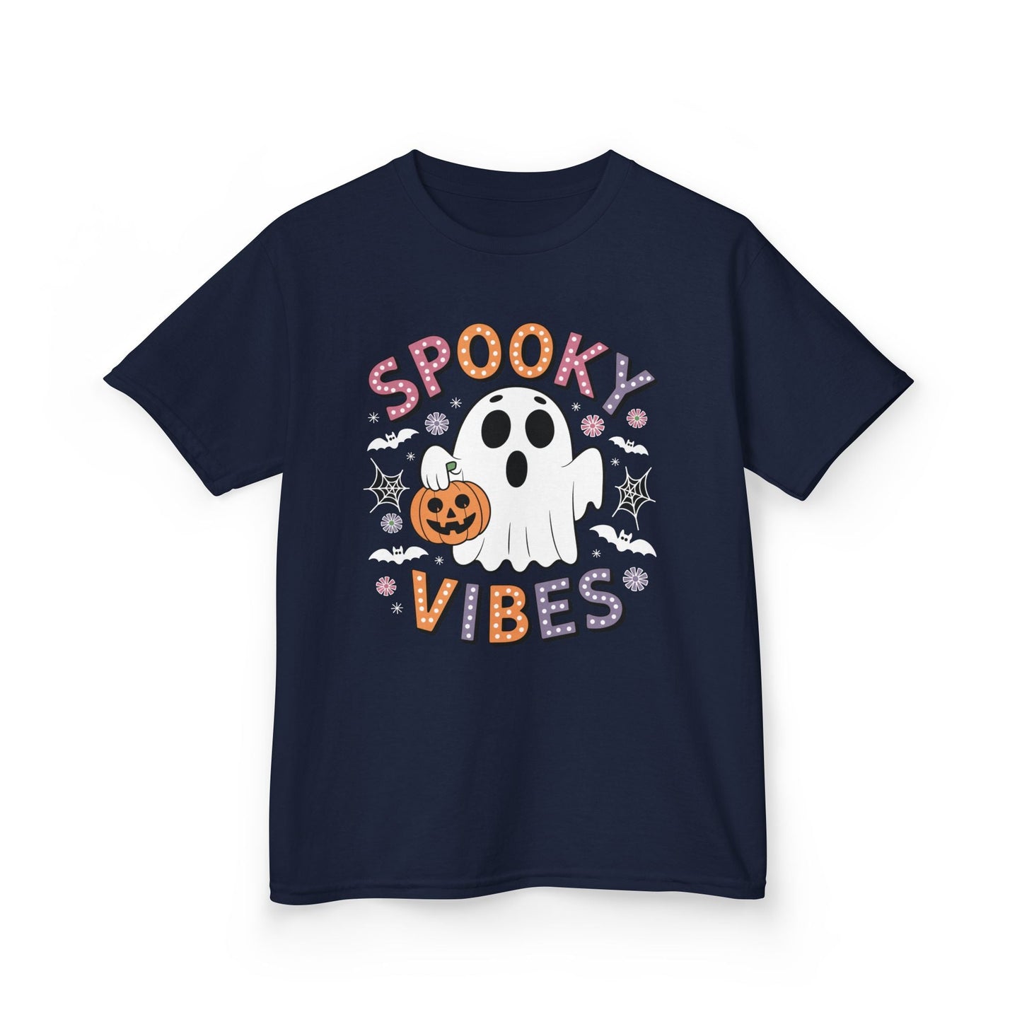 Spooky Vibes Ghost Retro Groovy Halloween Kids T-Shirt