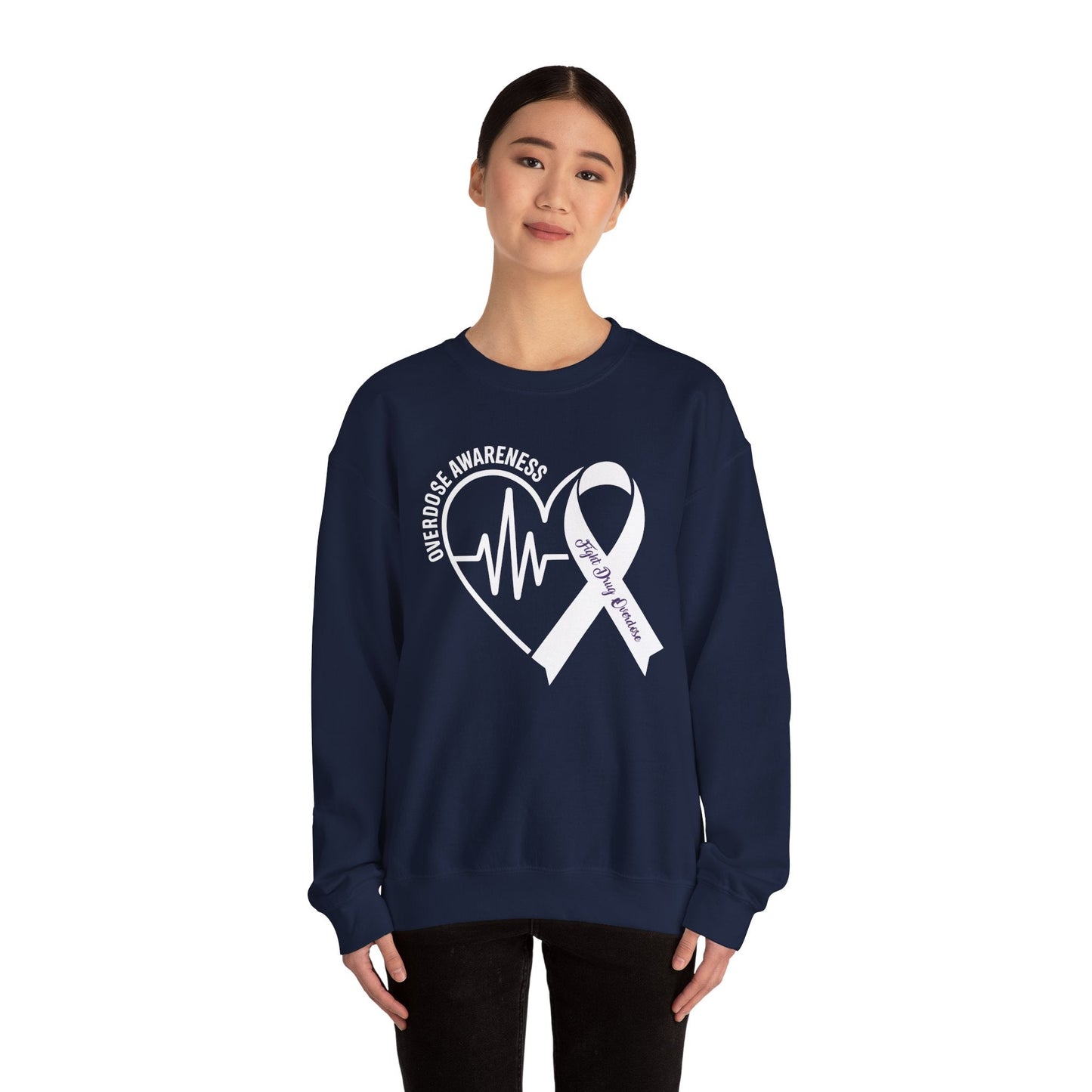 Overdose Awareness Month Heart Purple Ribbon Support Sweatshirt