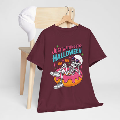 Just Waiting For Halloween Skeleton Donut Summerween Vibes T-Shirt