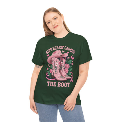 Give Breast Cancer The Boot Cowgirl Cancer Awareness Ribbon T-Shirt