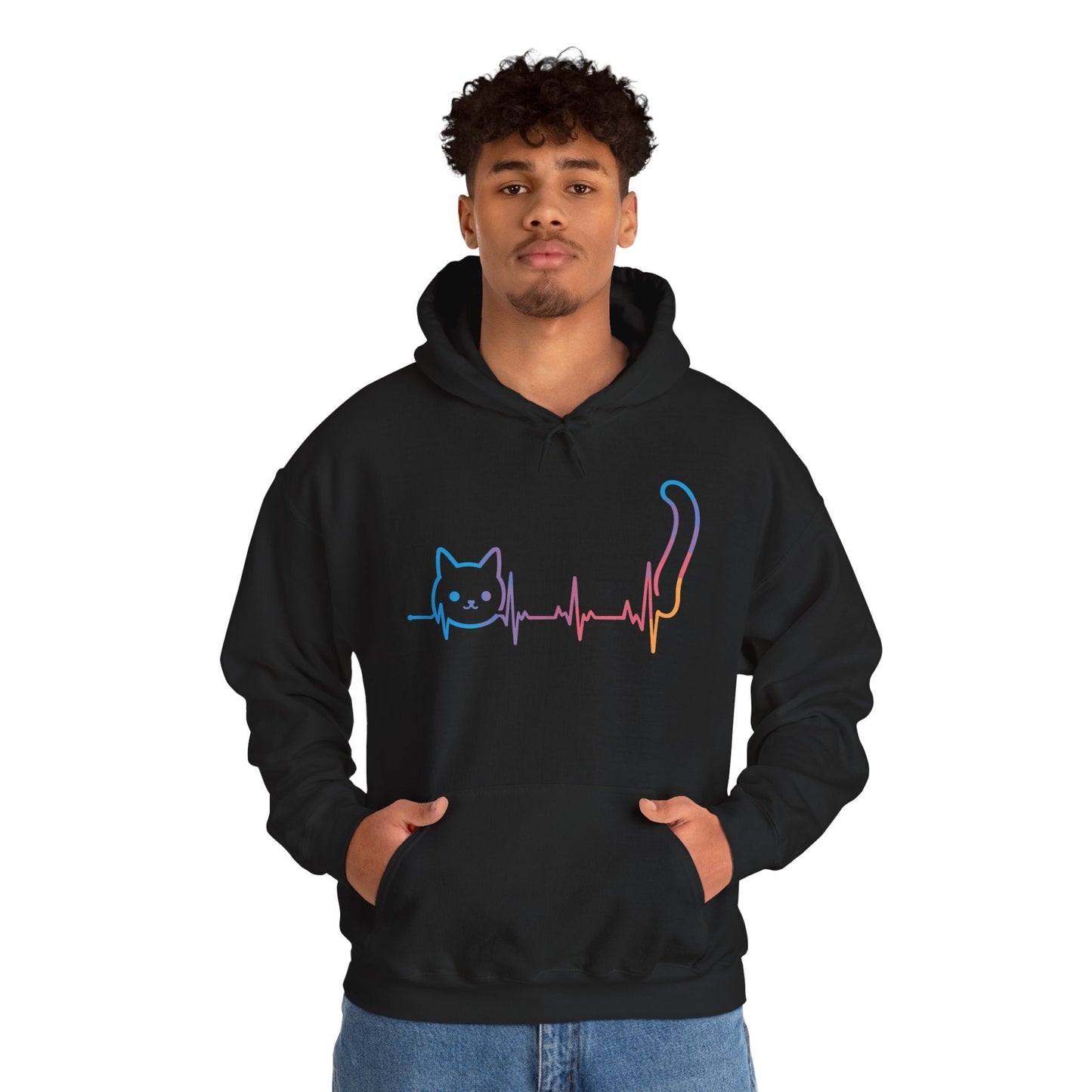 Heartbeat Cat Lover Animal Silhouette Cute Cat Hoodie