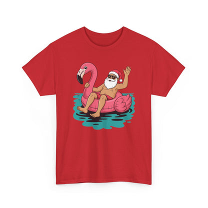 Santa Flamingo Floatie Funny Christmas In July Summer Xmas T-Shirt