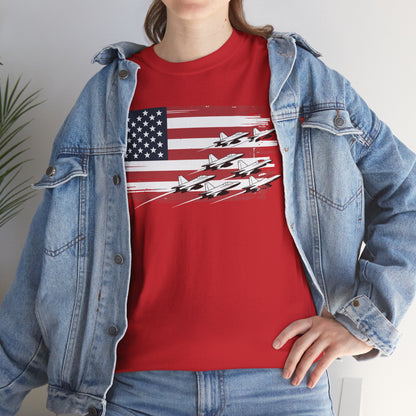 Patriotic Red White Blue USA Flag Fighter Jets 4th of July T-Shirt