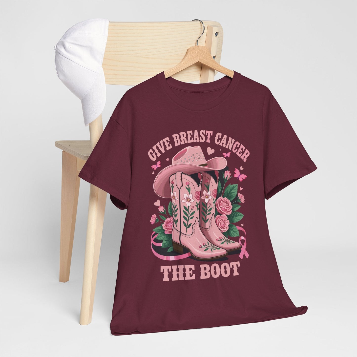 Give Breast Cancer The Boot Cowgirl Cancer Awareness Ribbon T-Shirt