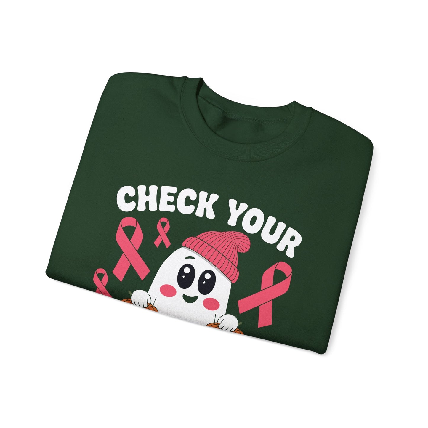 Breast Cancer Halloween Boo Ghost Check Your Pumpkins Womens Sweatshirt