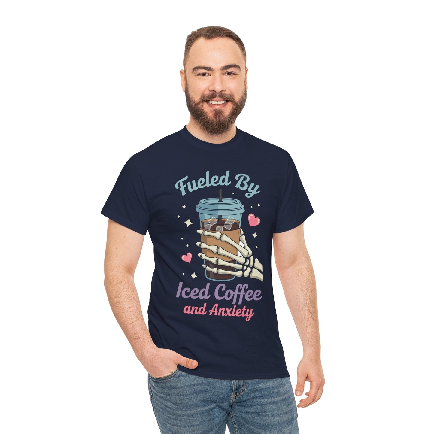 Fueled by Iced Coffee and Anxiety Funny Coffee Lover T-Shirt