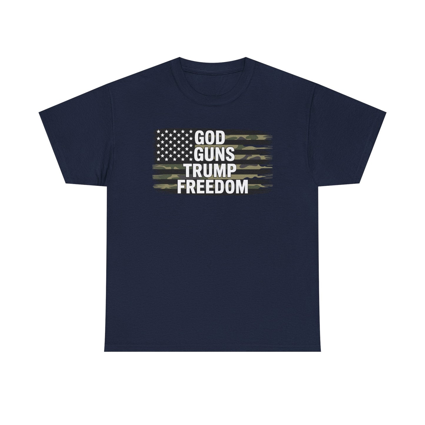 God Guns Trump Freedom Funny Camouflage Pro Gun USA Flag T-Shirt