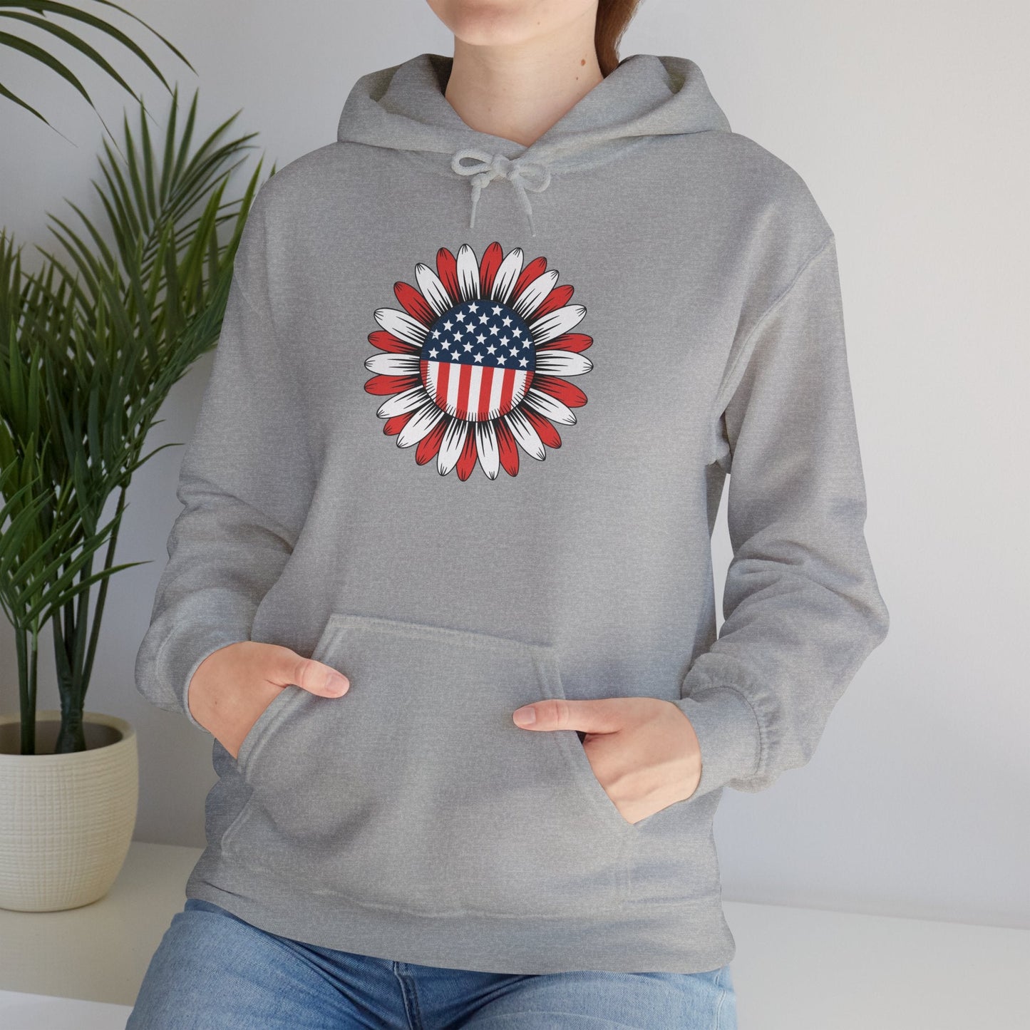Sunflower American Flag 4th of July Women Men Merica USA Hoodie
