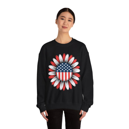 Sunflower American Flag 4th of July Women Men Merica USA Sweatshirt