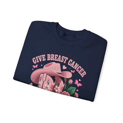 Give Breast Cancer The Boot Cowgirl Cancer Awareness Ribbon Sweatshirt