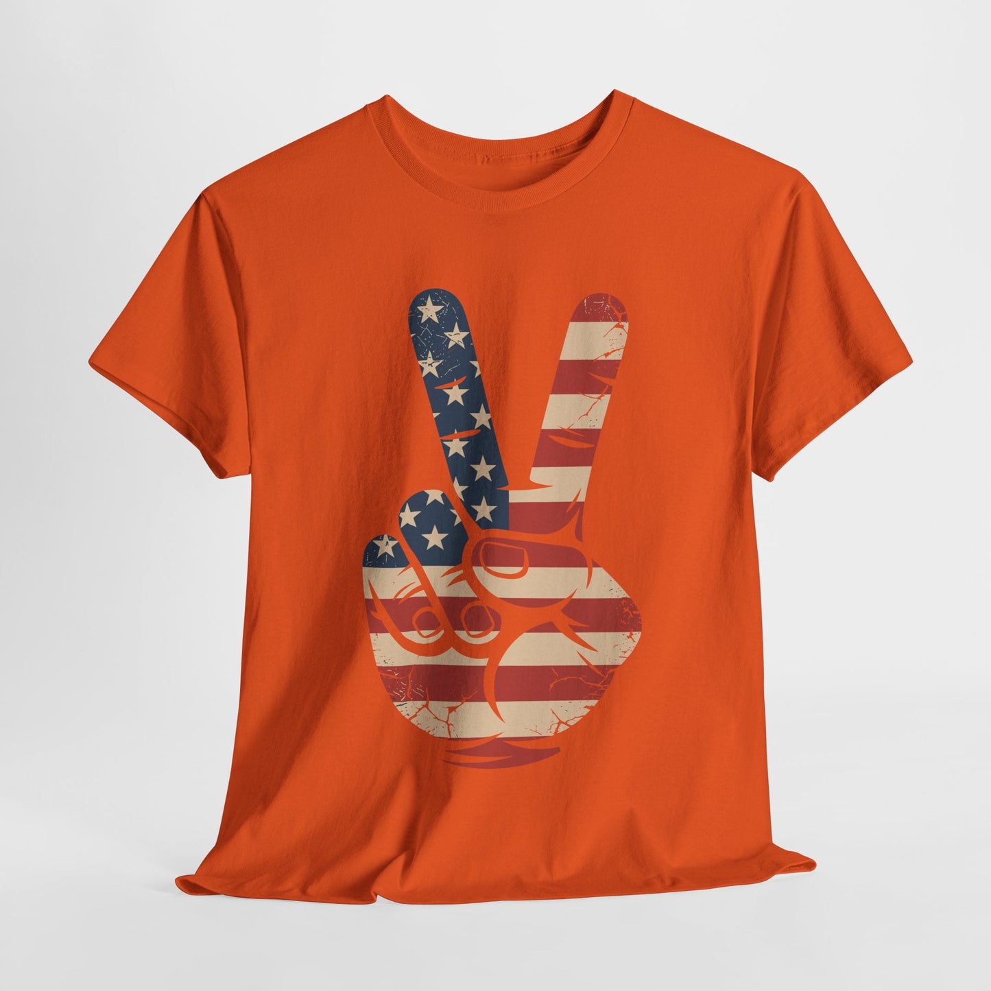 USA Flag Peace Sign Hand 4th of July Patriotic Men Boys T-Shirt