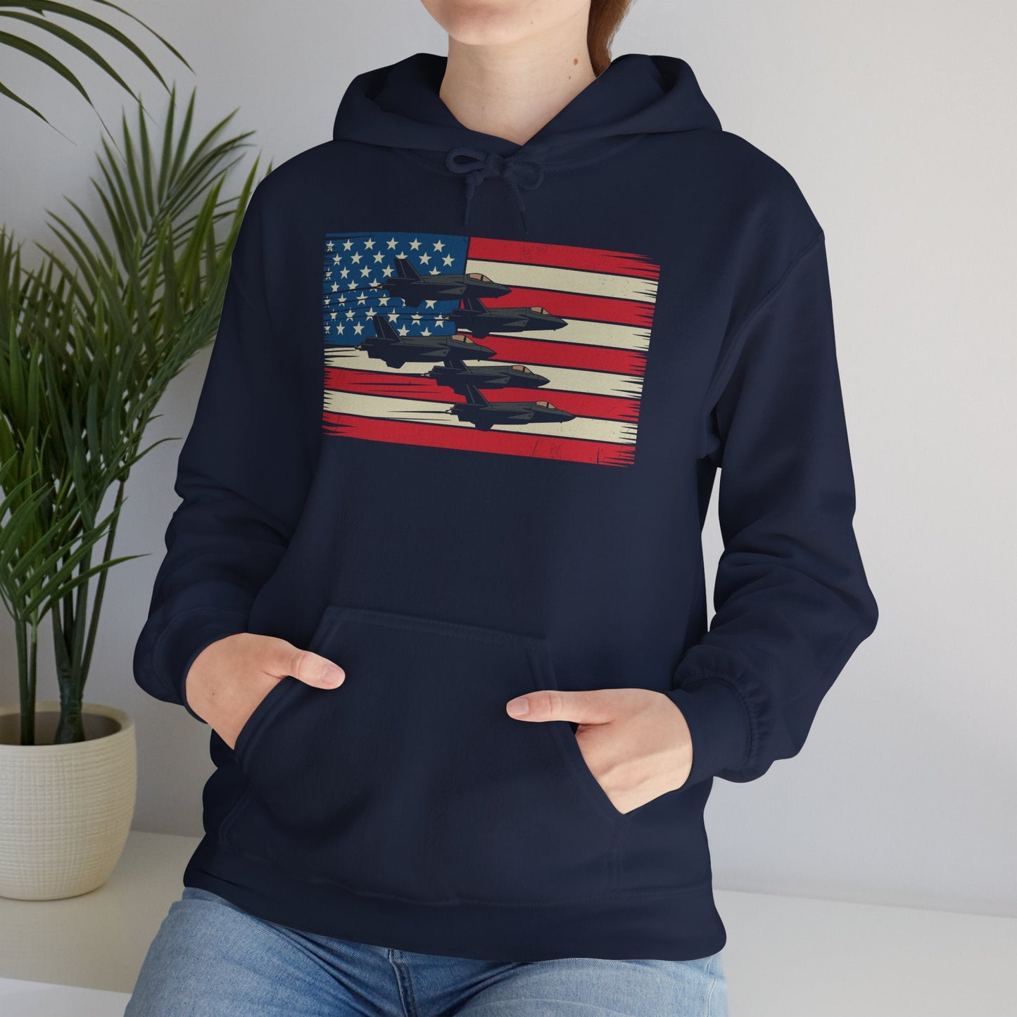 Vintage American Flag USA Fighter Jets 4th of July Patriotic Hoodie