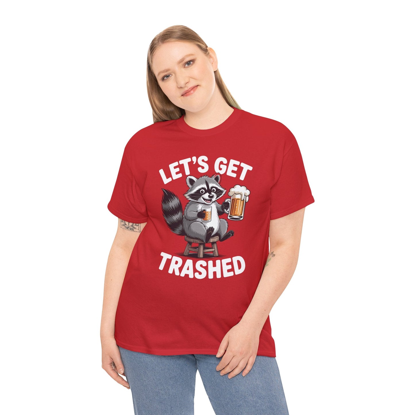 Funny Let's Get Trashed Raccoon Meme Humor Beer Drinking T-Shirt