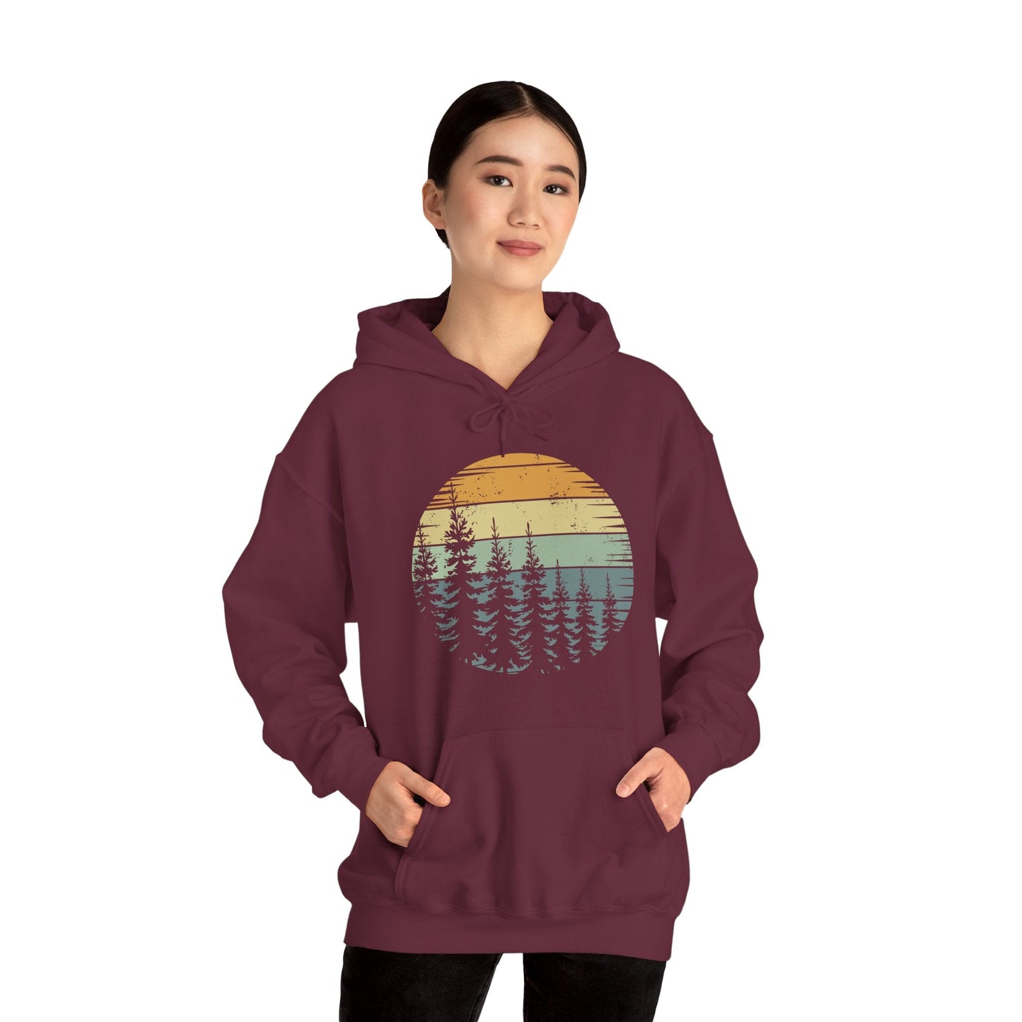 Retro Forest Trees Outdoors Nature Vintage Graphic Hoodie