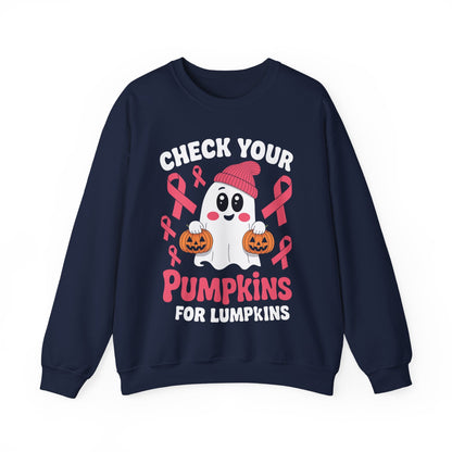 Breast Cancer Halloween Boo Ghost Check Your Pumpkins Womens Sweatshirt