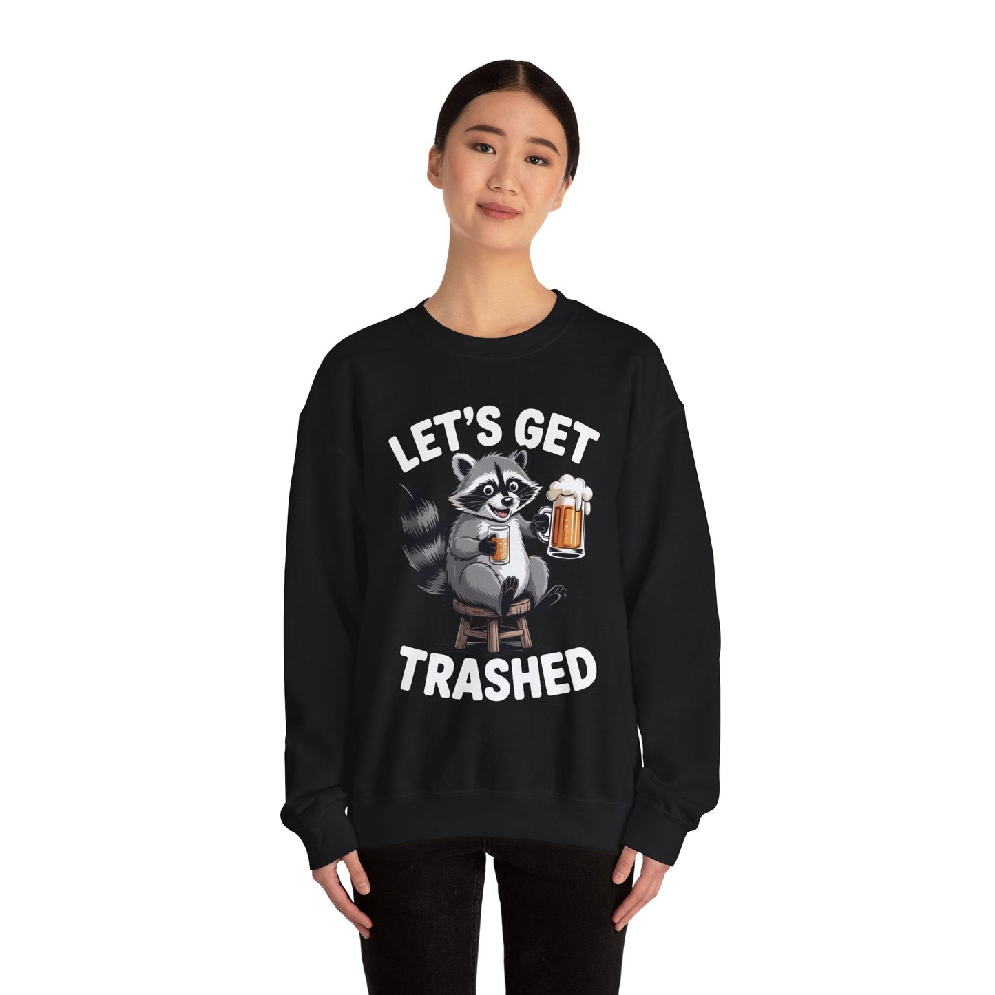 Funny Let's Get Trashed Raccoon Meme Humor Beer Drinking Sweatshirt