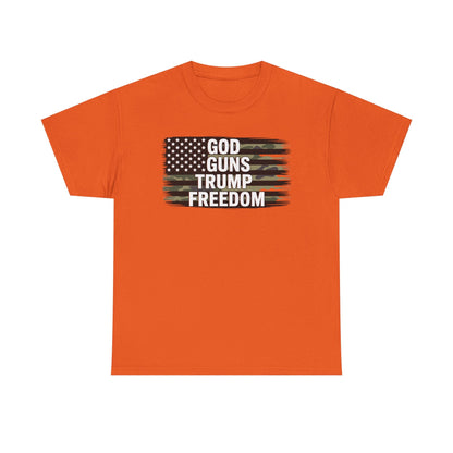 God Guns Trump Freedom Funny Camouflage Pro Gun USA Flag T-Shirt