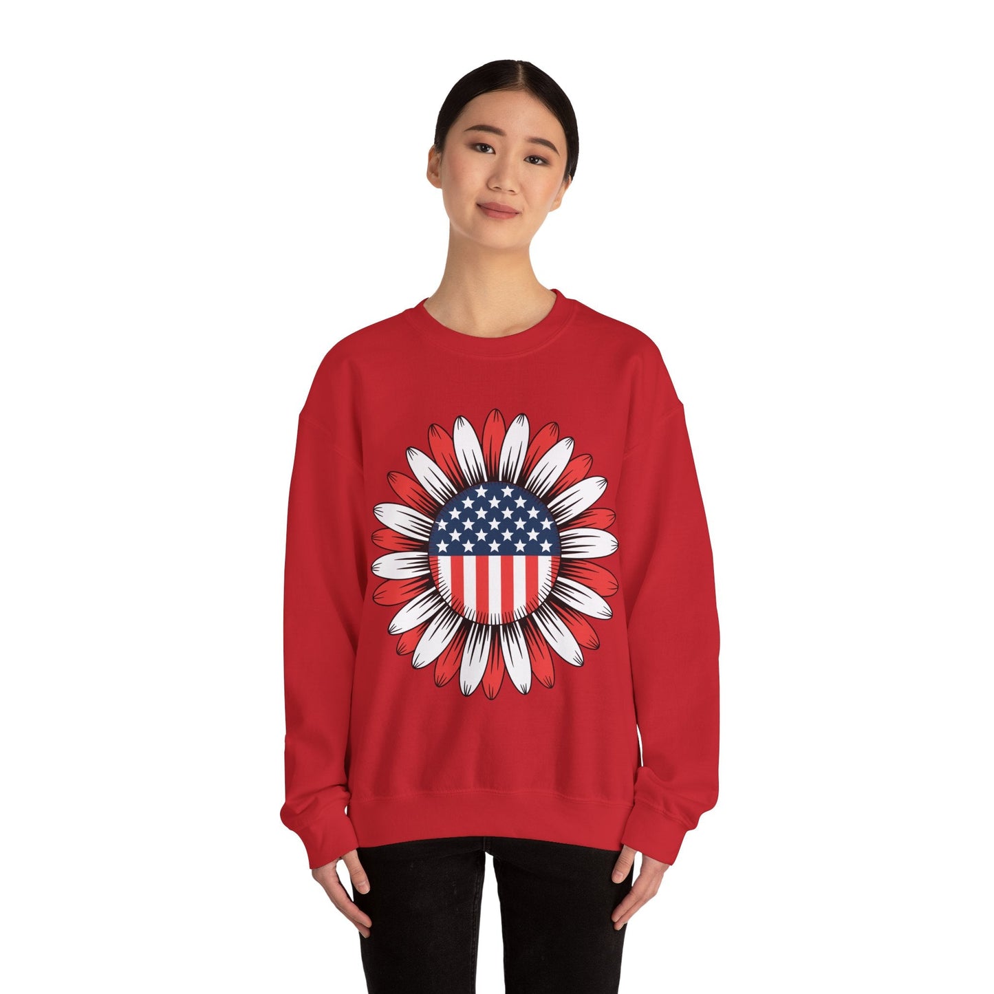 Sunflower American Flag 4th of July Women Men Merica USA Sweatshirt