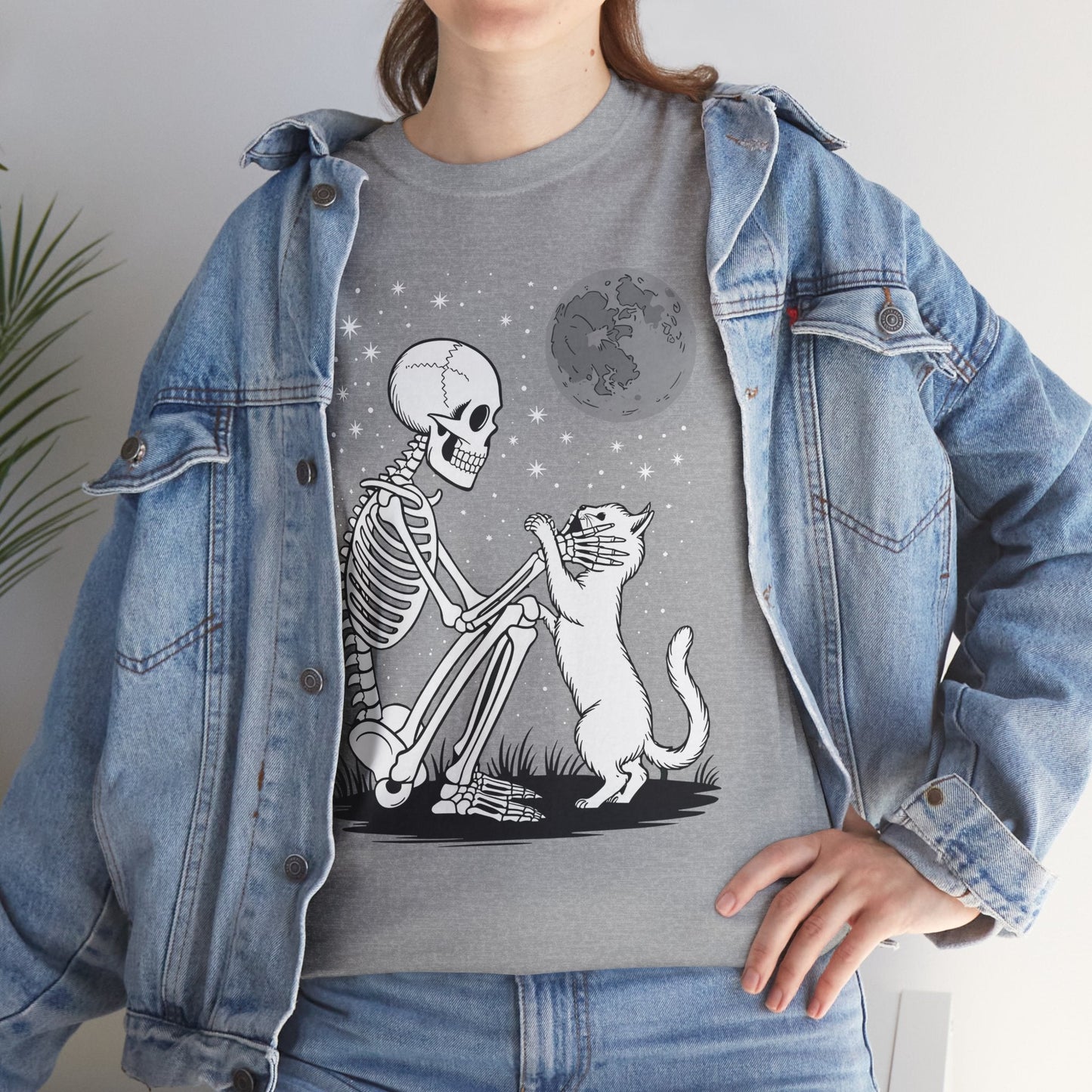 Skeleton Cat Skull Kitty Cute Goth Halloween Men Women T-Shirt