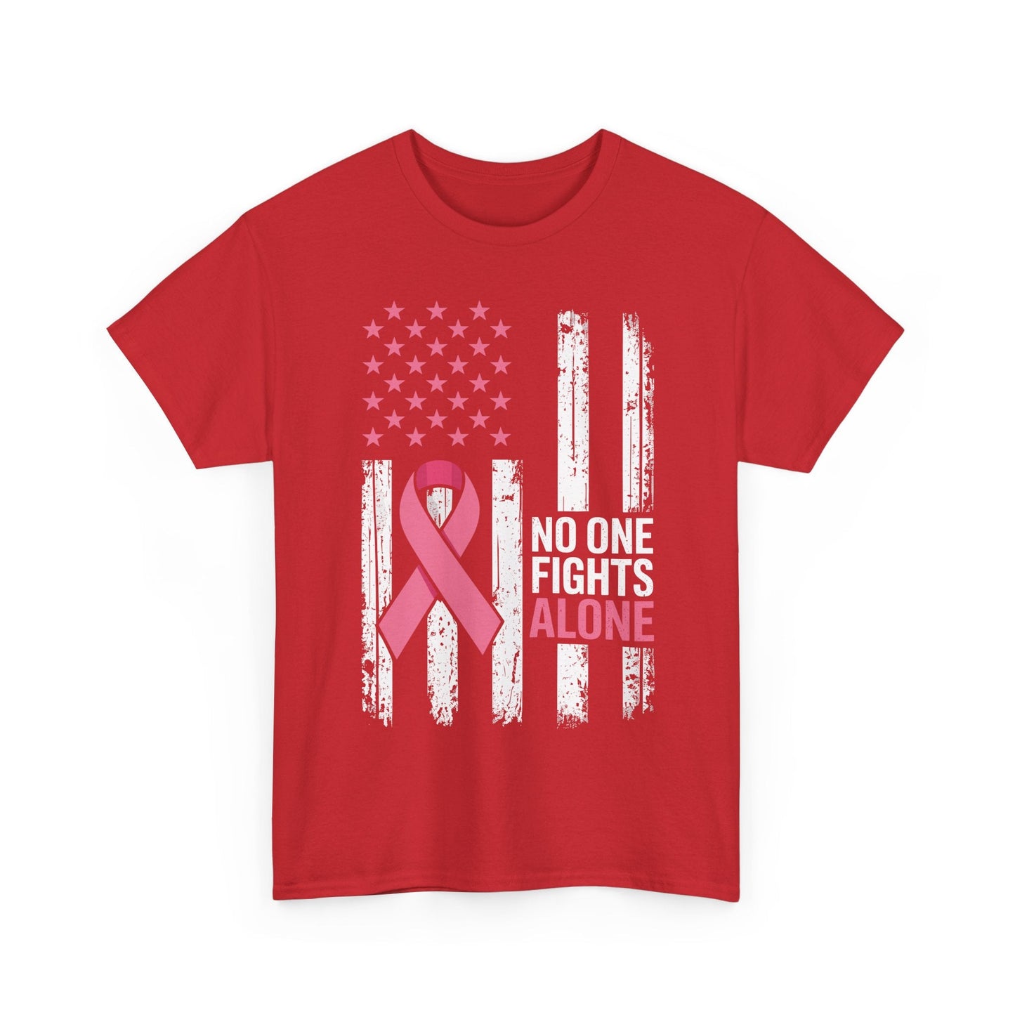 No One Fights Breast Cancer Alone American Flag Pink Ribbon T-Shirt